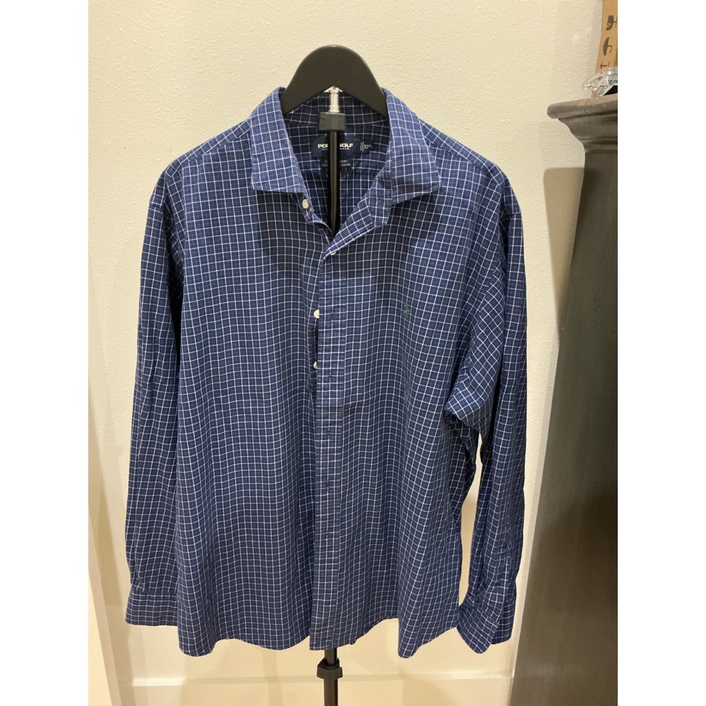 Polo Golf Ralph Lauren Mens XXL Navy Blue Green Plaid Estate Sport Cotton Shirt